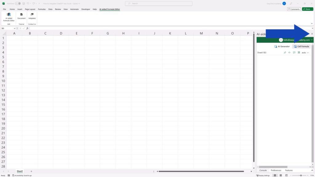 How to Integrate ChatGPT into Excel - close the pane with the X