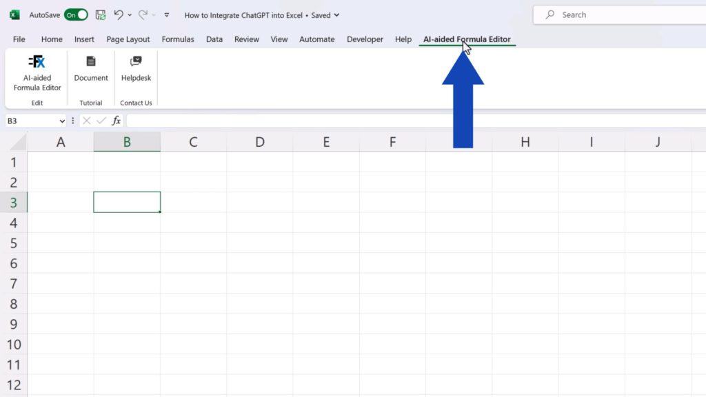 How to Integrate ChatGPT into Excel - new tab here at the top