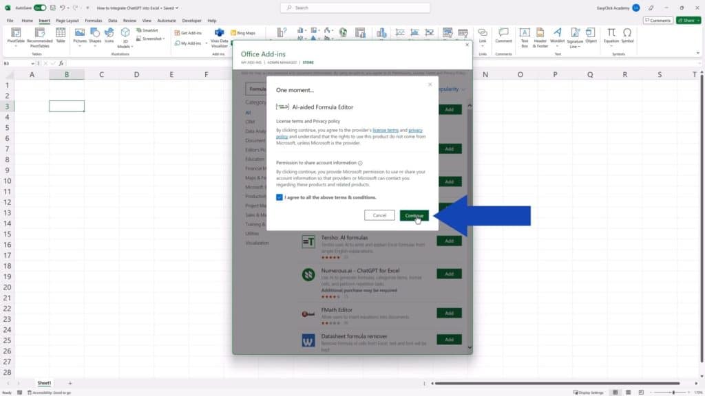 How to Integrate ChatGPT into Excel - read through and confirm the terms and conditions 