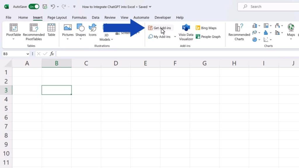 How to Integrate ChatGPT into Excel - select ‘Get Add-ins