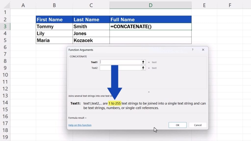 How to Concatenate in Excel - can concatenate up to 255 data items