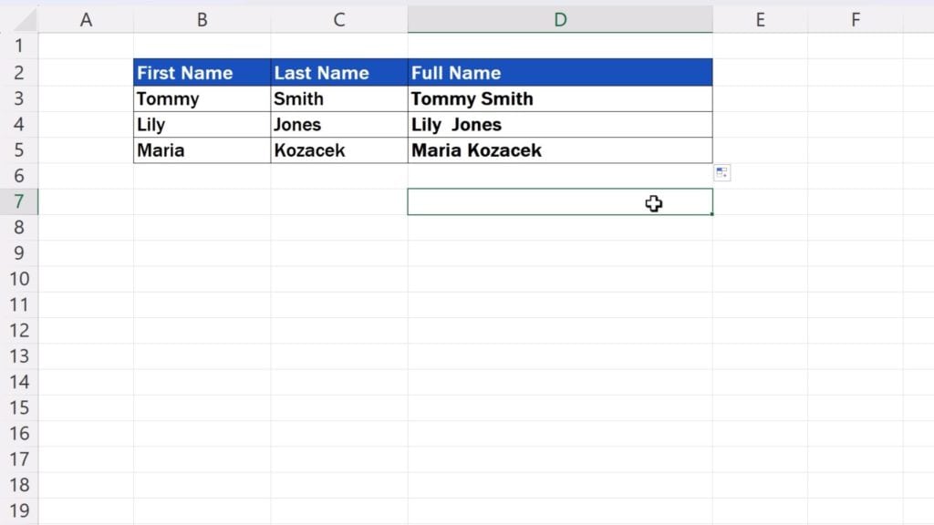 How to Concatenate in Excel - copied the formula to the rest of the rows
