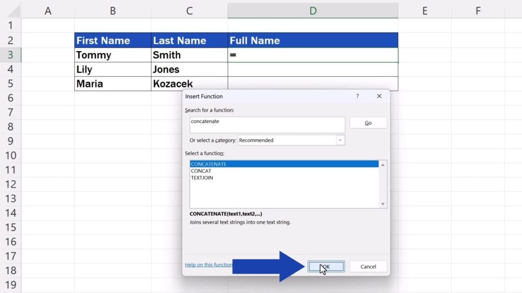 How to Concatenate in Excel - look up ‘CONCATENATE’ 