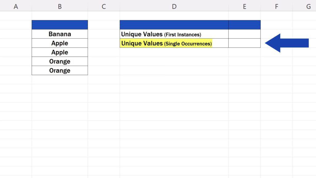 How to Count Unique Values in Excel -  ‘single-occurrence’ values