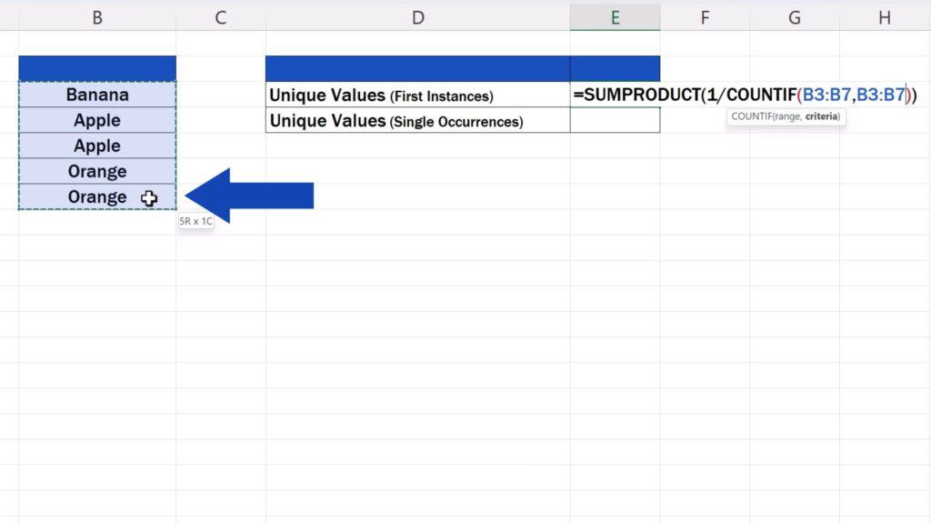 How to Count Unique Values in Excel -  the second set of asterisks