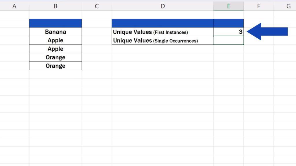 How to Count Unique Values in Excel -  we’ve got three unique values