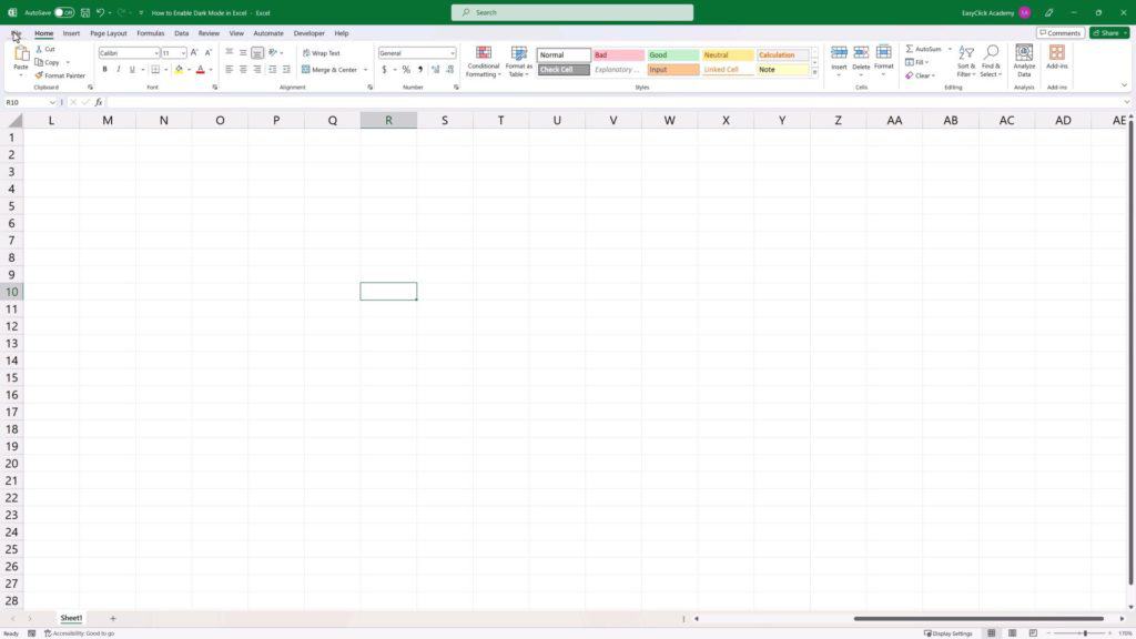 How to Enable Dark Mode in Excel - Excel interface in colorful
