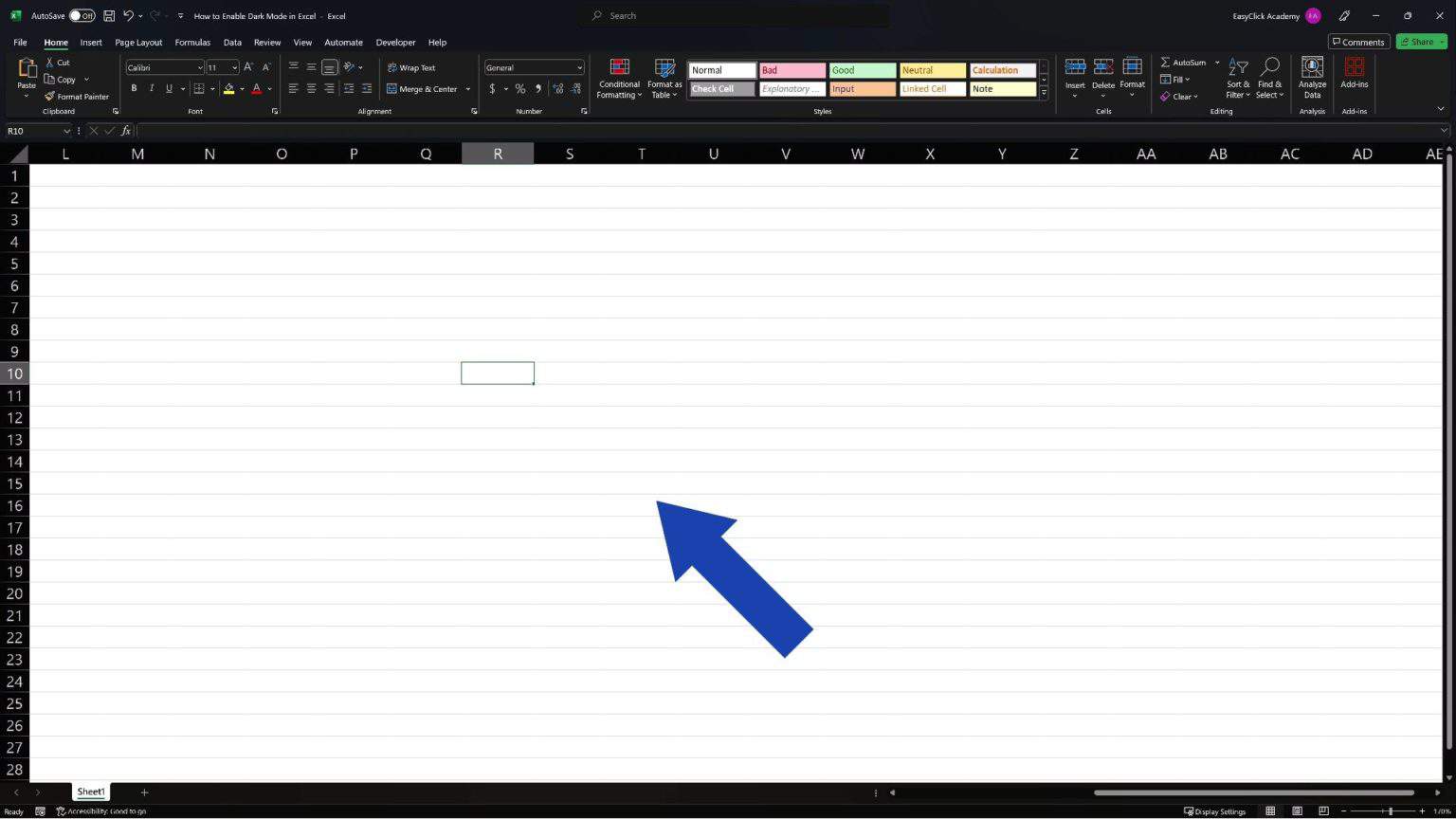 Enable Dark Mode In Excel