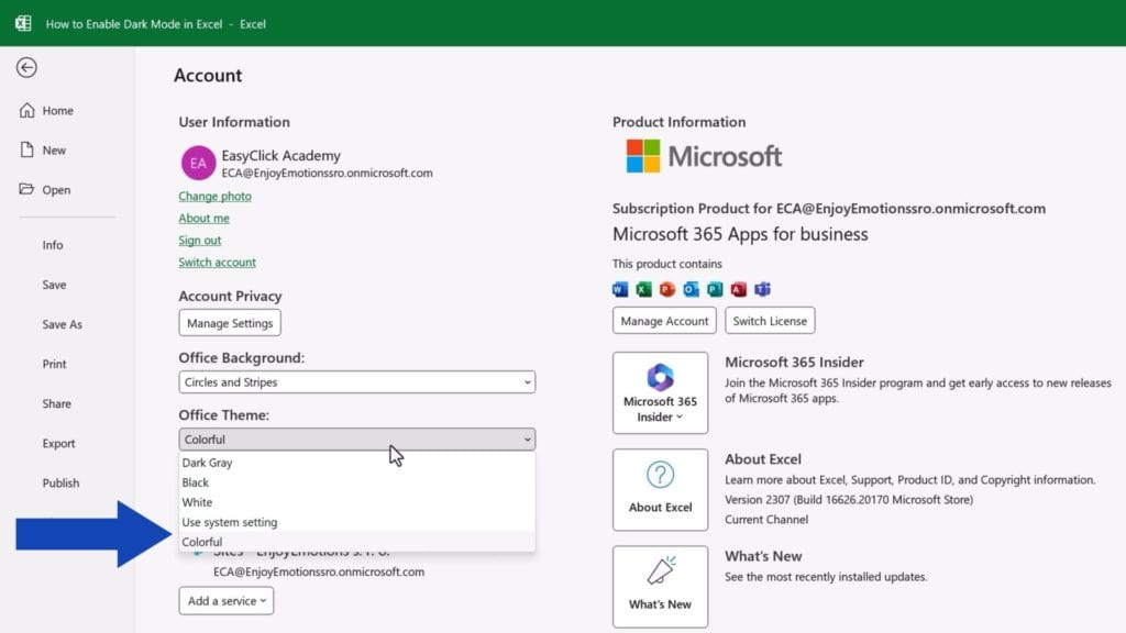 How to Enable Dark Mode in Excel - you can choose from multiple themes