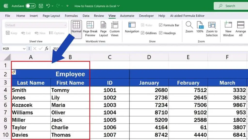 How to Freeze Columns in Excel - freeze the first two columns