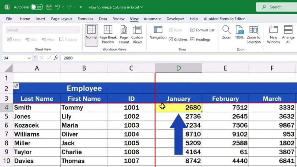 How to freeze columns in excel a single or multiple columns