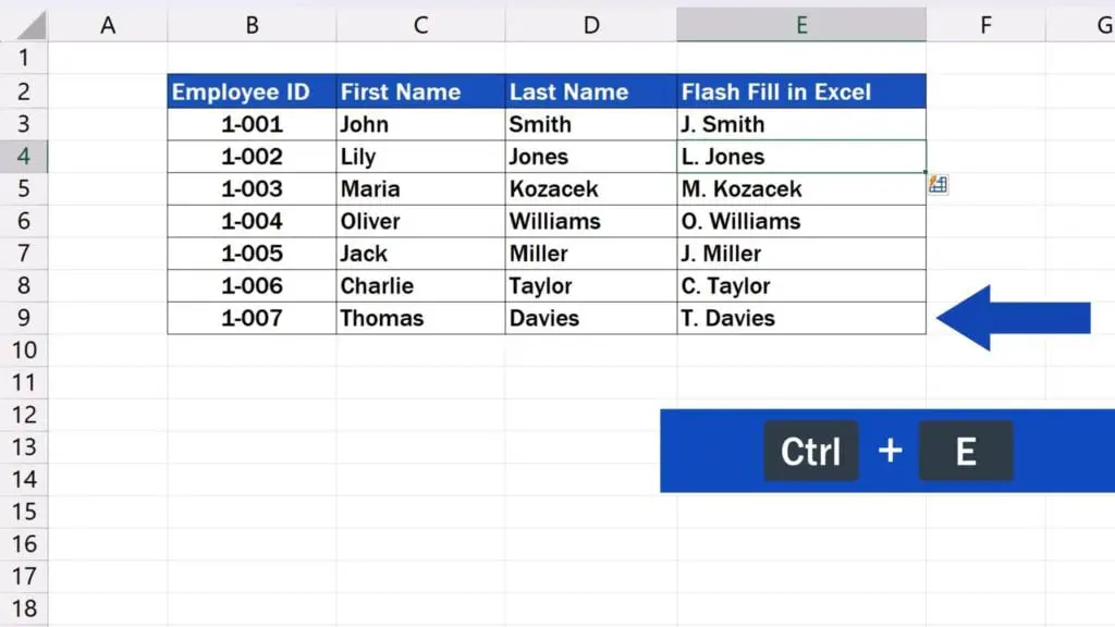 How to Use Flash Fill in Excel - Excel fill in the missing data in the rest of the rows
