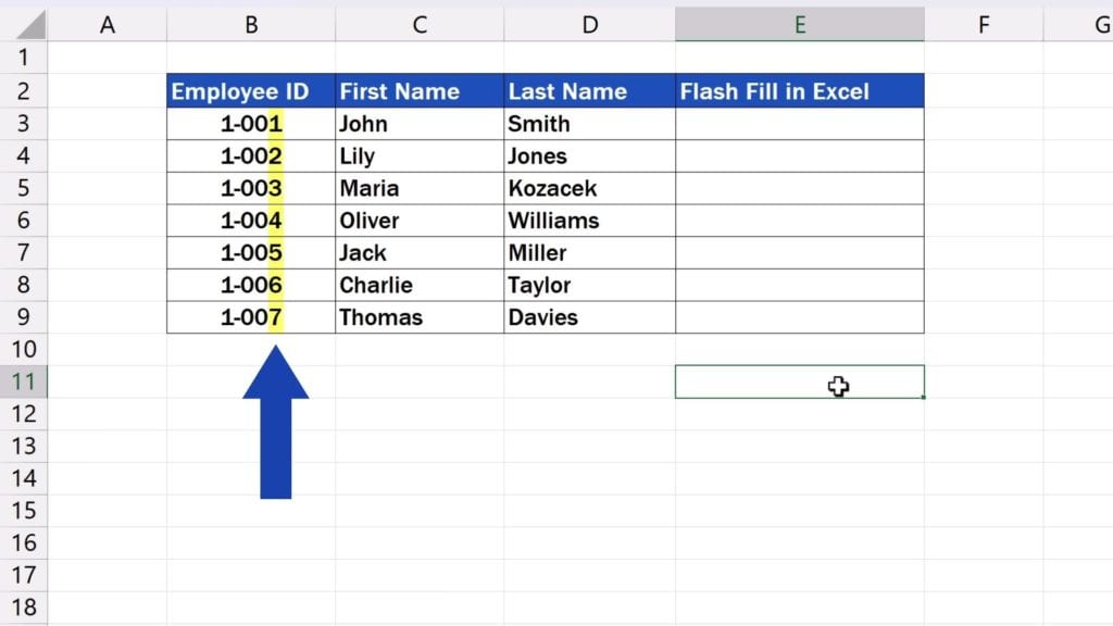 How to Use Flash Fill in Excel - assign the last digit from the ‘Employee ID’