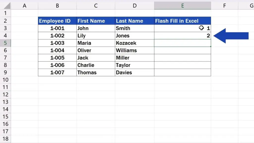 How to Use Flash Fill in Excel - provide Excel with more information to recognise the pattern to apply