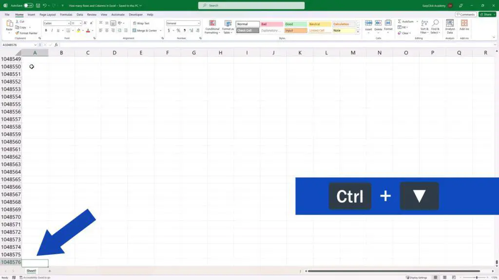 How Many Rows and Columns There Are in Excel - press the Control key along with the ‘arrow down’ key