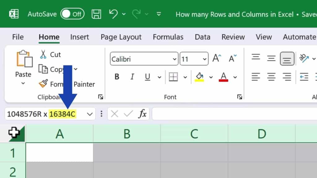 How Many Rows and Columns There Are in Excel - sixteen thousand, three hundred and eighty-four columns