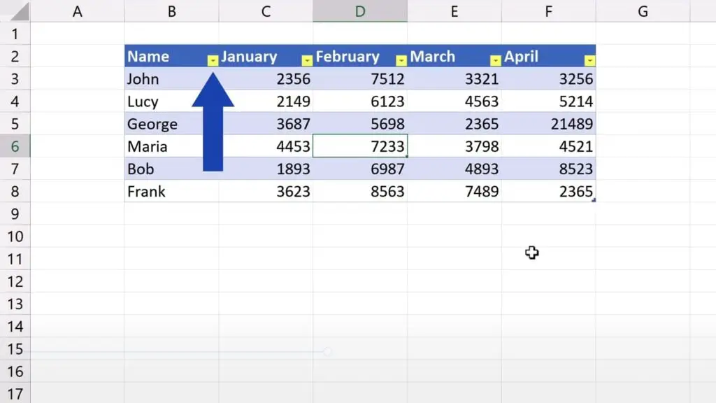 How to Make a Table in Excel -  drop-down buttons