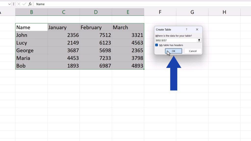 How to Make a Table in Excel - hit OK