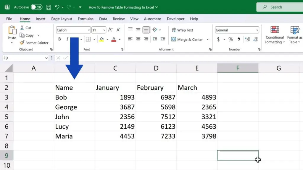 How to Remove Table Formatting in Excel - All the formatting is removed