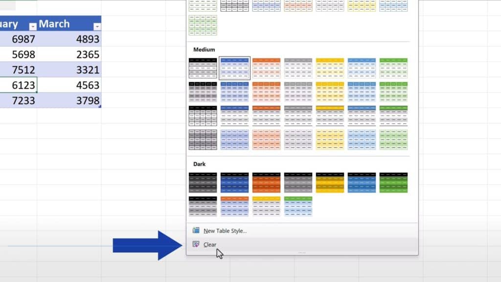 How to Remove Table Formatting in Excel - click on Clear