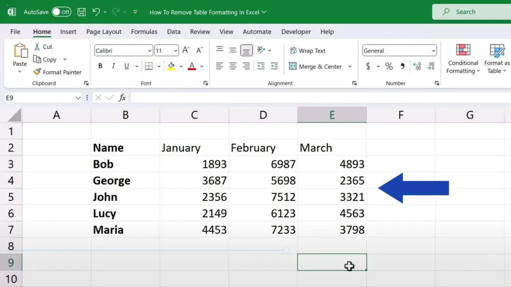 How to Remove Table Formatting in Excel - data have been converted to a normal range of cells