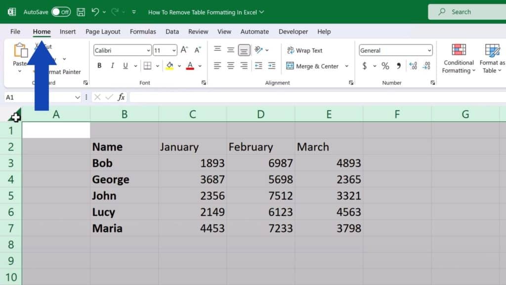 How to Remove Table Formatting in Excel - go to the Home Tab