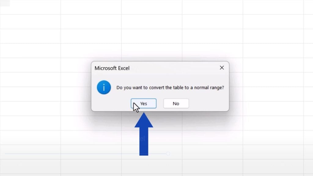 How to Remove Table Formatting in Excel - pop up table