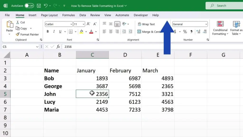 How to Remove Table Formatting in Excel - won’t see the tab ‘Table Design’ with the features