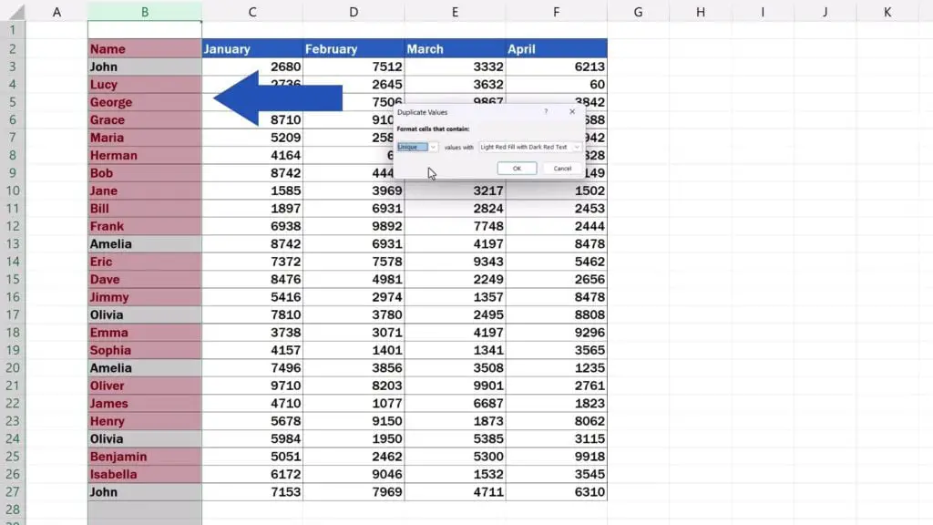 How to Highlight Duplicates in Excel - all unique values highlighted