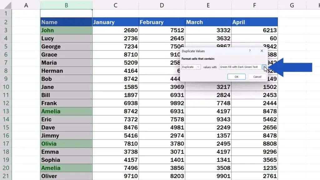 How to Highlight Duplicates in Excel -  highlighted in green