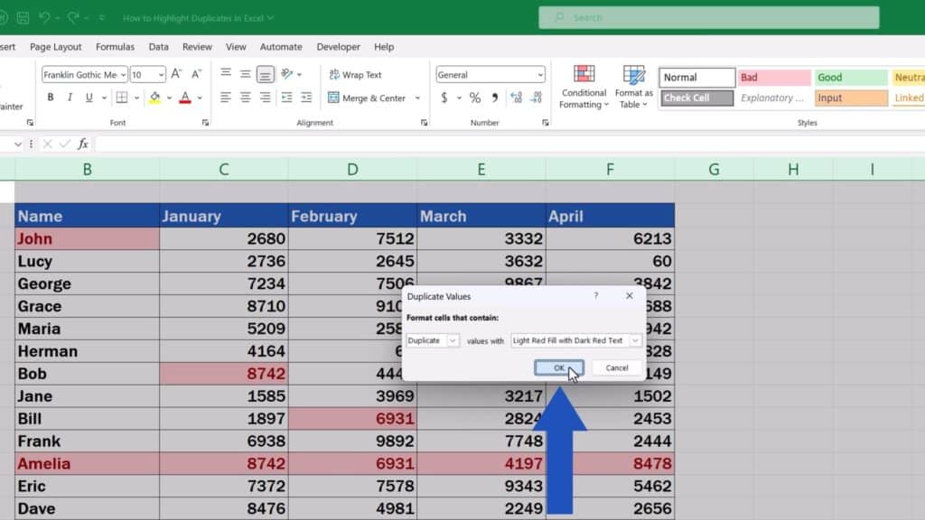 How to Highlight Duplicates in Excel - hit OK