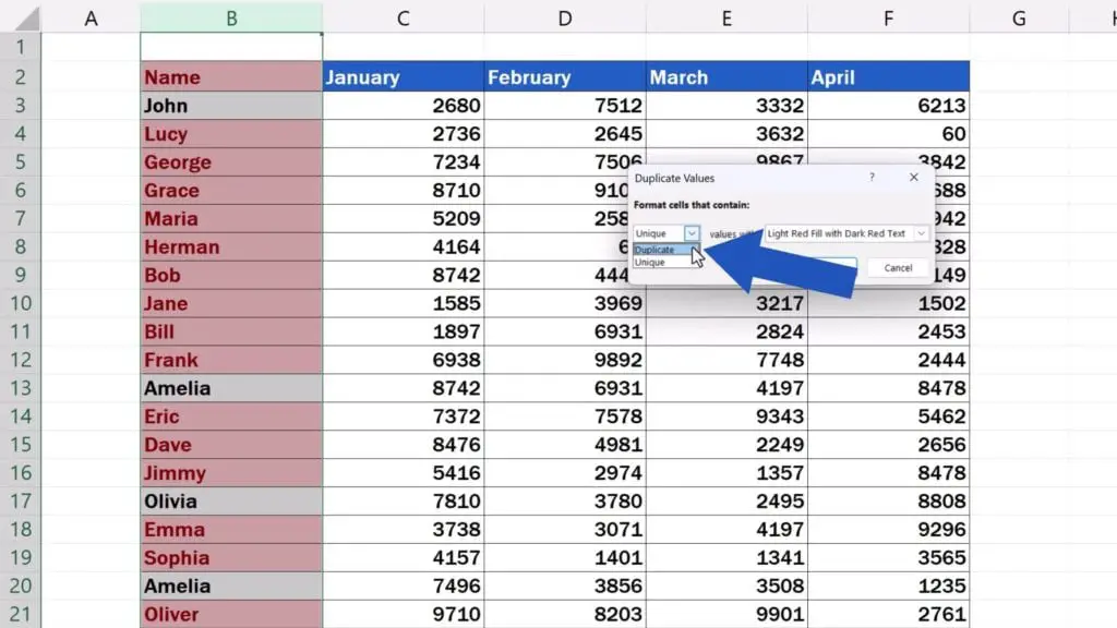 How to Highlight Duplicates in Excel - switch back to ‘Duplicate’