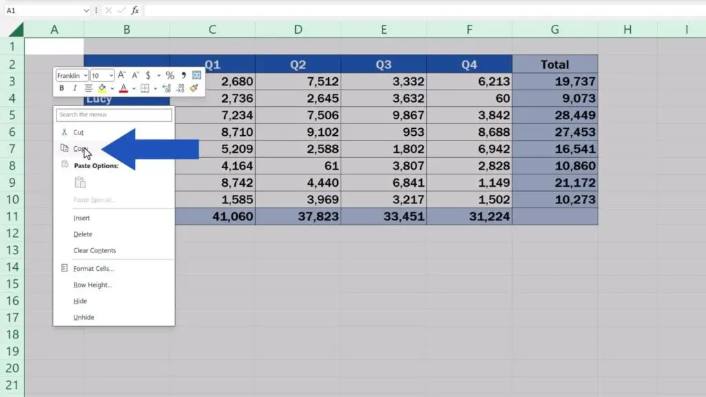 How to Remove a Formula in Excel - Right-click on the spreadsheet and select ‘Copy’