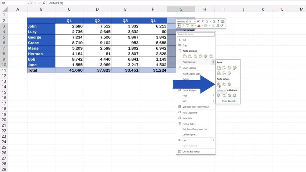 How to Remove a Formula in Excel - find ‘Paste Values’ in the option ‘Paste Special’ 