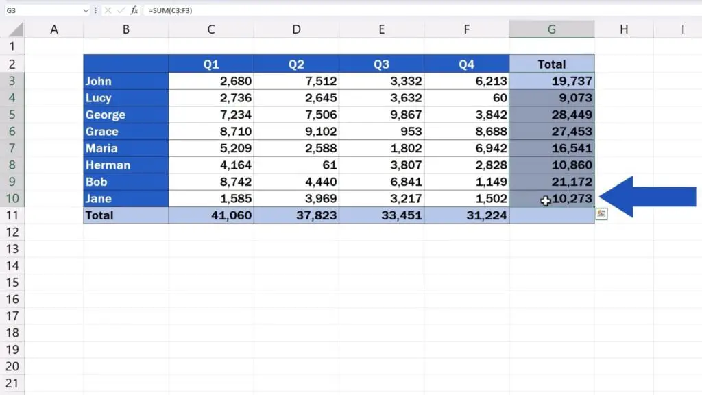 How to Remove a Formula in Excel - select column G